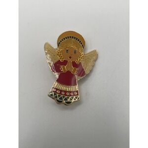 Vtg Praying Angel Christmas Pin Lapel Enamel Collectible